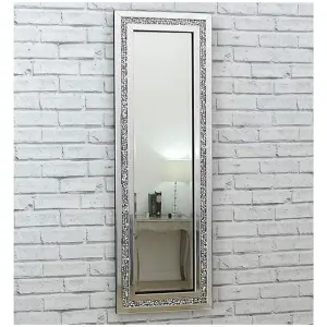 Full Length Crushed Diamond Glass Silver Frame Wall Mirror