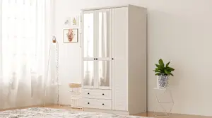 VOLET XL 3 Door 2 Drawer Mirrored White Wardrobe