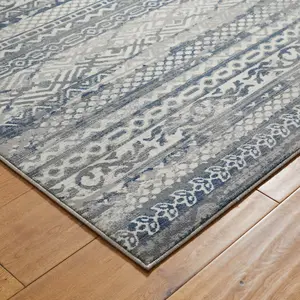 Modern Striped Easy to Clean Grey Contemporary Rug for Dining Room-80cm X 140cm