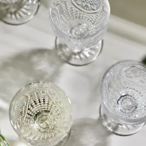 Set of 8 Vintage Luxury Clear Embossed Drinking Goblet Wine Glasses  310ml