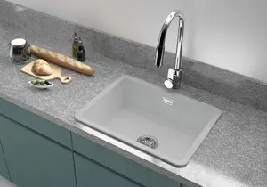 Clearwater Metro Ceramic Sea Mist Kitchen Sink Large Bowl Undermount/ Inset - MET1050G + Waste Kit