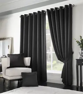 Adiso Eyelet Ring Top Curtains Black 168cm x 137cm