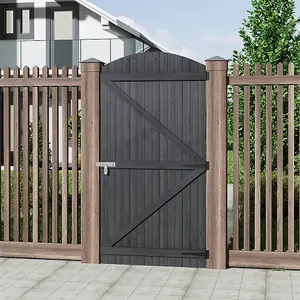 Outdoor Grey Arch Top Garden Wooden Gate Fence Door 180cm H