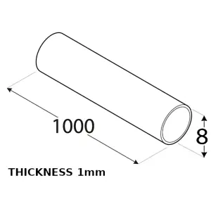 Anodized Aluminum Round Tube Circular Pipe Rod Pipe Rail - Size 1000x8x8x1mm - Pack of 3