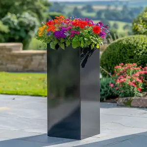 100cm Zinc Platinum Black Tall Square Planter