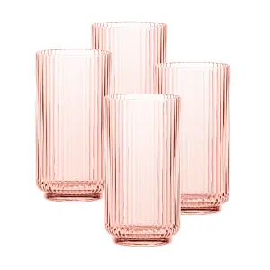 Pink Acrylic Plastic 22oz Ribbed Jumbo Highball Drinking Cups - Set of 4