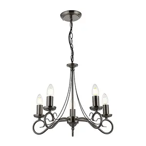 Luminosa Trafford 5 Light Multi Arm Ceiling Pendant Candle Antique Silver, E14