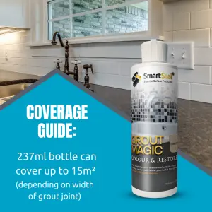 Grout Restorer, Grout Magic (Mid Grey), Smartseal, Grout Sealer, Superior to Grout Paint and Grout Pen, 15-Year Lifespan, 237ml