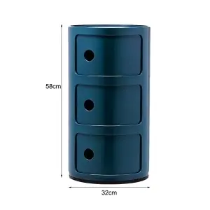 Blue Cylindrical Multi Tiered Plastic Bedside Storage Drawers Unit Drawer Bedside Chest 58cm H