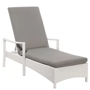 Sun Lounger with Cushion PE Rattan White VASTO