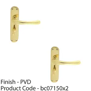 2 PACK - Smooth Rounded Bathroom Latch Door Handle - Polished Brass Lever on Backplate