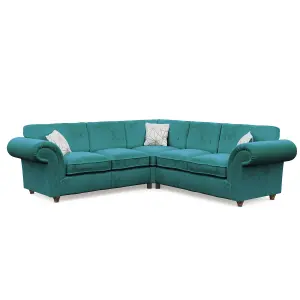 Windsor Teal Large Corner Sofa - Brown Feet