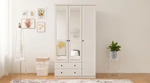 VOLET 3 Door 2 Drawer Mirrored White Wardrobe