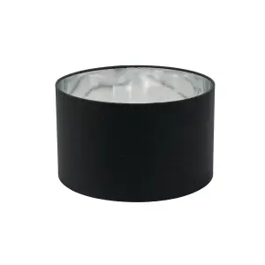 ValueLights Reni Small Black Fabric with Metallic Chrome Silver Inner Drum Ceiling Lamp Shade