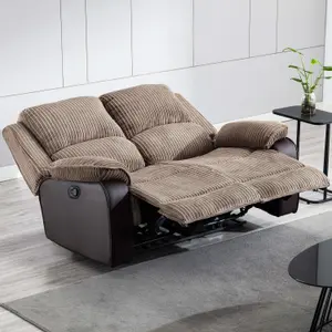 Postana Manual High Back Jumbo Cord Fabric Recliner 2 Seater Sofa (Brown)