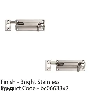 2 PACK - Cranked Barrel Surface Mounted Sliding Door Bolt Lock 150mm x 38mm Bright Steel