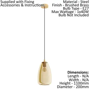 Pendant Ceiling Light Colour Brushed Brass Shade Amber Glass Vaporized Bulb E27 1x40W