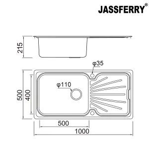 JASSFERRY Kitchen Sink Stainless Steel Large Bowl Welding Style Inset Reversible Drainer