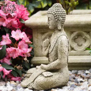 Meditating Buddha Stone Statue Outdoor Garden Oriental Monk Ornament Decoration