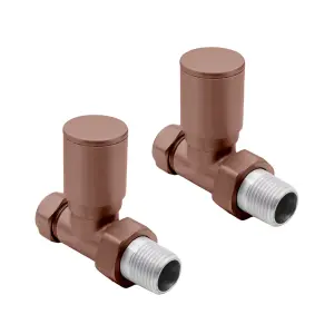 Pair Of Round Bronze Straight Radiator Valves