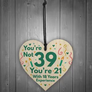 Red Ocean Funny Birthday Gifts For Women Novelty 39th Birthday Gift For Men Wooden Heart Sign Funny Birthday Card