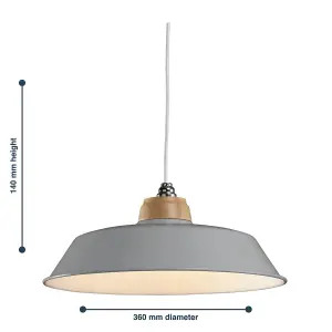 First Choice Lighting Set of 2 Jakob Grey Metal and Wood Easy Fit Pendant Shades