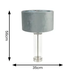 ValueLights Balan Glass with Chrome Table Lamp and Grey Velvet with Chrome Inner Lamp Shade