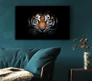 Tiger In The Dark Canvas Print Wall Art - Medium 20 x 32 Inches