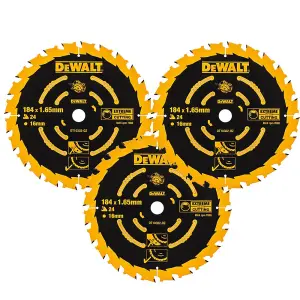 3 x Dewalt DT10302 Circular Saw Blades 184 x 16 x 24T Extreme Framing DWE560