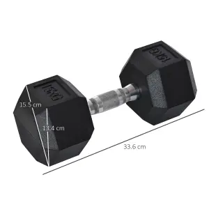 HOMCOM 15KG Single Rubber Hex Dumbbell Portable Hand Weights for Home Gym