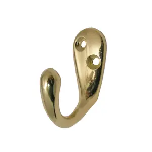 8 x Polished Brass Single Coat Hooks, Door & Wall Robe Dress Garment Hangers