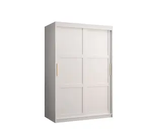 Ramiro I Contemporary 2 Sliding Door Wardrobe 5 Shelves 2 Rails White Matt (H)2000mm (W)1200mm (D)620mm