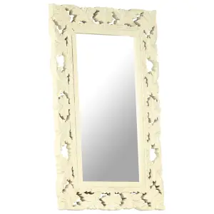 Berkfield Hand Carved Mirror White 80x50 cm Solid Mango Wood