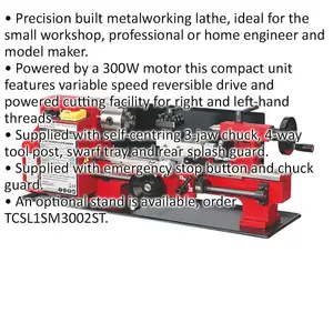 High-Precision Compact Metalworking Lathe with 300mm Centres and 300W Motor