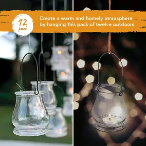 12 Pack Clear Hanging Tealight Holders Glass - Elegant Candle Holders for Indoor & Outdoor Decor, Aesthetic Lighting for Ambiance