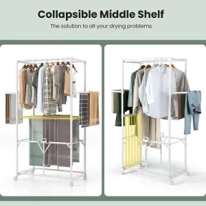 Costway H-shaped Clothes Drying Rack Collapsible Hanging Dryer Stand w/ Lockable Wheels