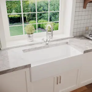 Fireclay Belfast Kitchen Sink with Overflow, Mono Sink Mixer Tap & Waste, 895mm