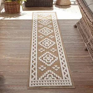 Harper Diamond Pattern Water Resistant Garden Rug Indoor Outdoor Area Rugs Cream 50x80 cm