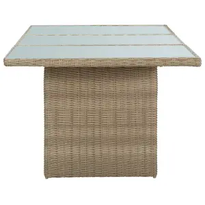 Berkfield Garden Dining Table Brown 200x100x74 cm Glass and Poly Rattan