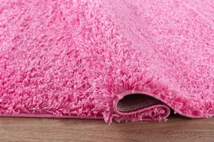 Serdim Rugs Plain Living Room Shaggy Area Rugs Pink Round 120x120 cm