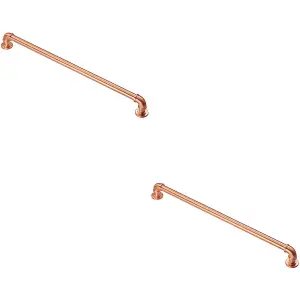 2x Industrial Pipe Design Door Pull Handle 320mm Fixing Centres Satin Copper