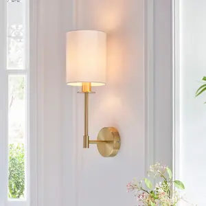 Luminosa Pistoia Shade Wall Lamp, Satin Brass Plate, Vintage White Fabric