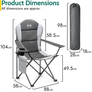 Padded Camping Chair High Back Portable Folding Outdoor Seat Trail (Twin Pack) - Grey