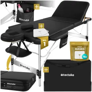 Massage Table Phuket - 3 zones, 70 cm wide, aluminium frame, carry bag & masks - black