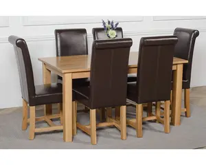 Oslo 150 x 90 cm Medium Oak Dining Table and 6 Chairs Dining Set with Washington Brown Leather Chairs