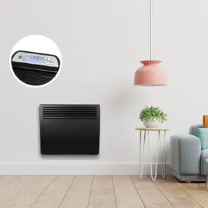 Devola Electric Panel Heater 1000W Low Energy Free Standing or Wall Radiator, Adjustable Thermostat with Programmable Timer Black