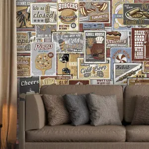 Walplus Vintage Bistro Retro Metal Signs Wall Mural Stickers Set - 27 pcs