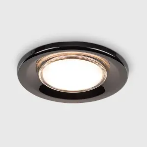 ValueLights Downlight Fire Rated Black Chrome Ceiling Light Fitting 10 Pack With Warm White Bulbs