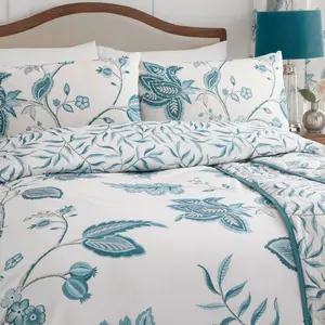 Polyester Floral Bedspread Teal