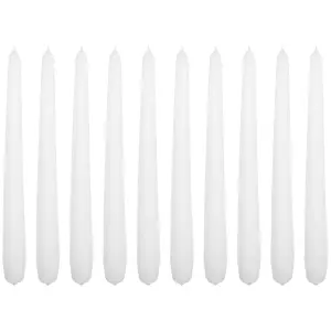 Tapered Dinner Candles, Pack of 10, Unscented, Long Burning Time, 24 cm / 19.45" (White, Matt)